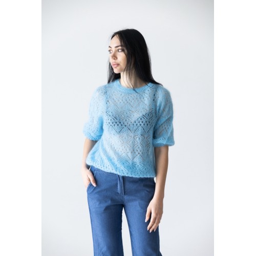 di Maglia mohere celeste Manica corta