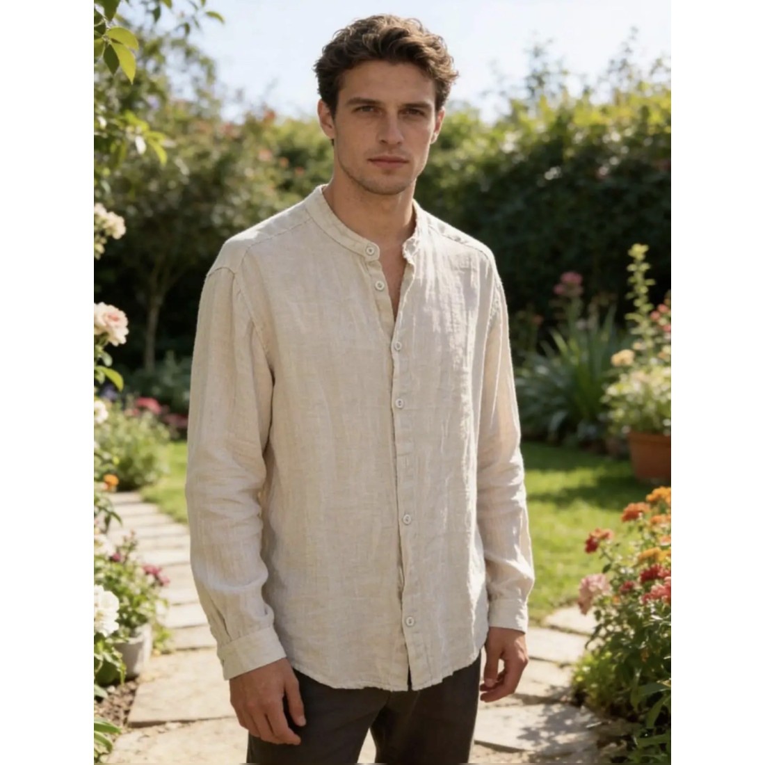 Camicia Lino coreana beige